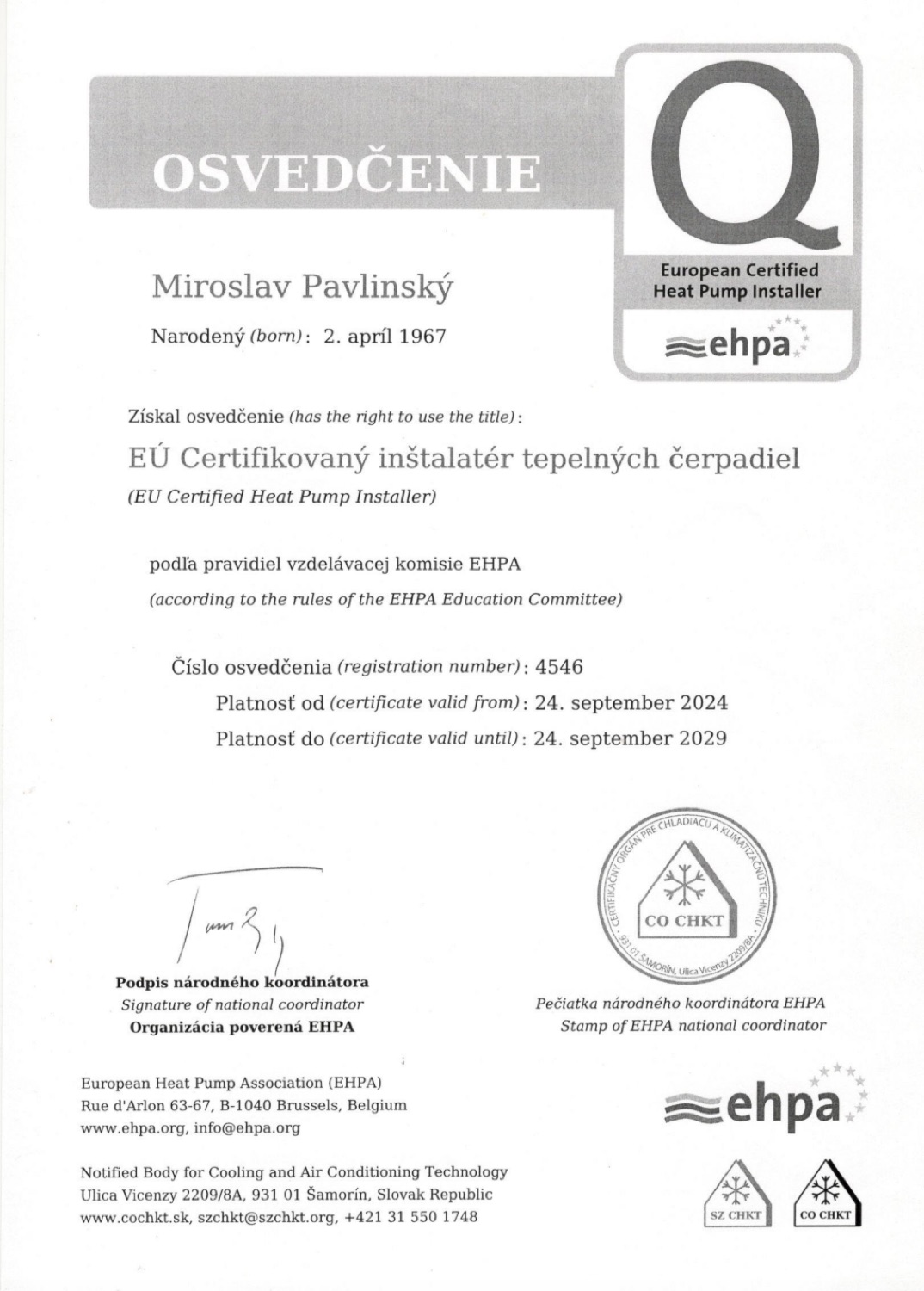 Certifikát PAMI MONT