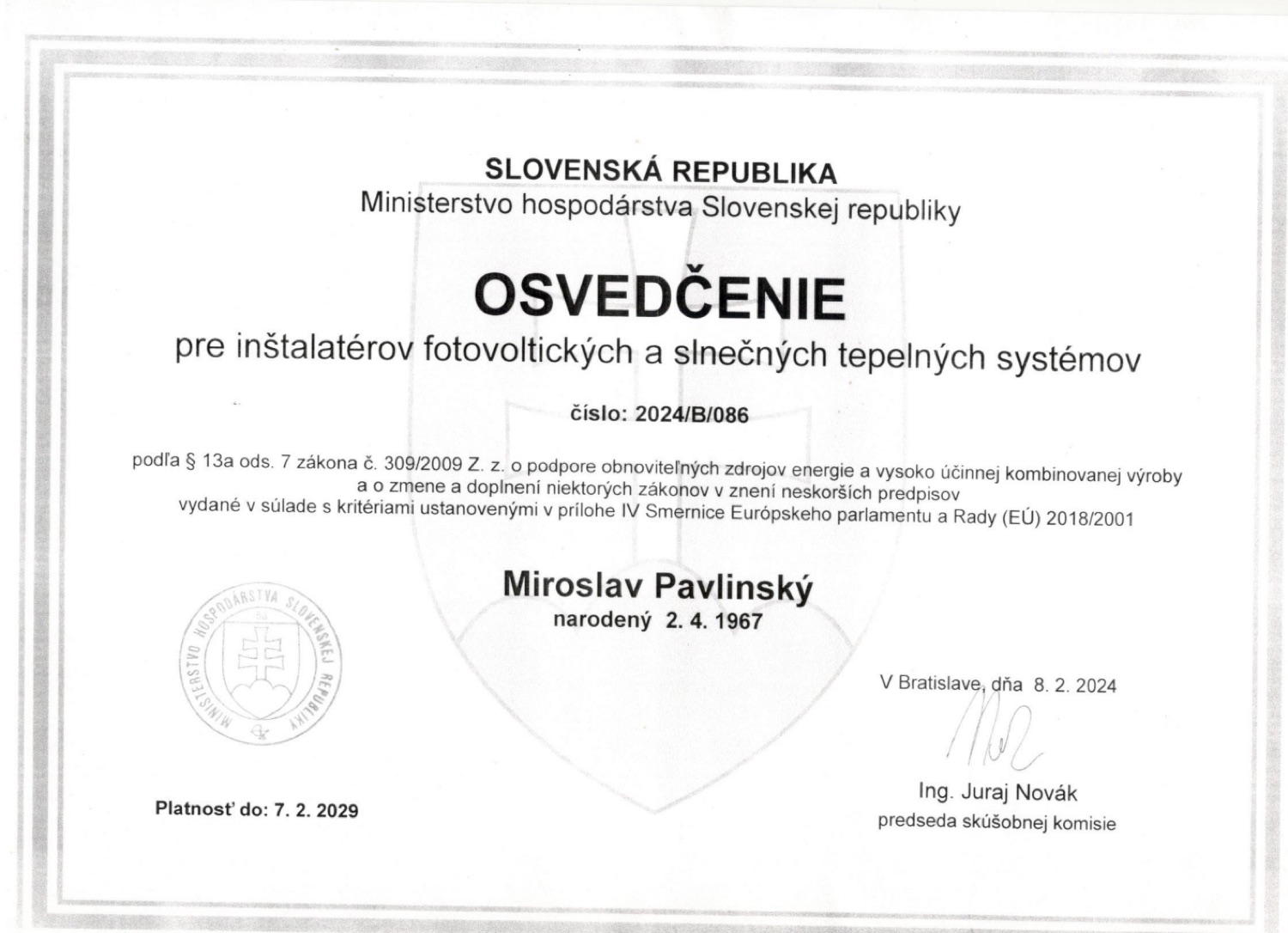 Certifikát PAMI MONT